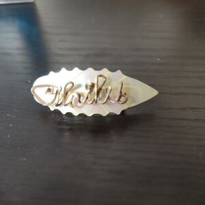 Mother of Pearl Script Vintage Pin- Iridescent White and Gold
